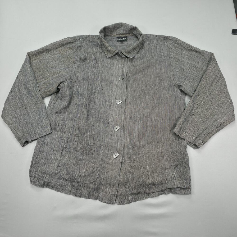Vintage Nannette Keller Linen Jacket XL Minimalist Button Front Lagenlook